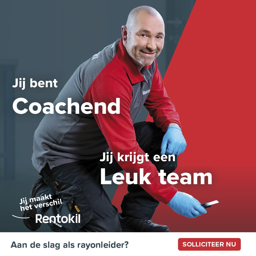Voor jou is leiderschap meer dan alleen de lijnen uitzetten. Het is je team coachen in het veld, een extra paar handen bieden bij een complexe klus. Bij Rentokil krijg je de kans om op deze manier een hecht team van experts aan te sturen. Solliciteer! hubs.ly/Q03RwJ710