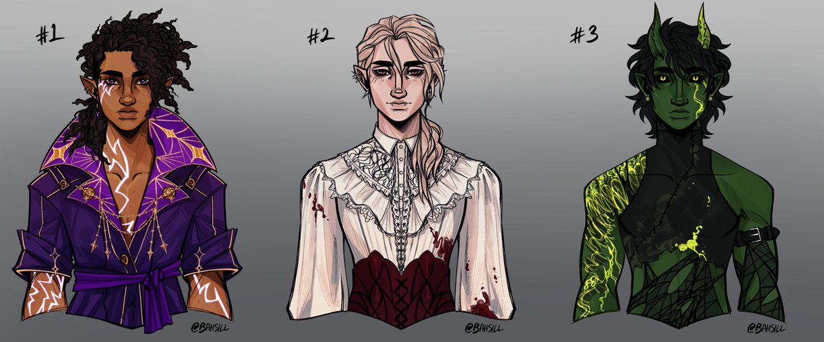 Bahsill's tweet image. adopts!! adopts!! my art feels like it's been hiccuping around in quality lately so I'm not 100% satisfied with these but oh well! that is okay! 😤

✨$95 USD each, P*yPal only! 
✨Changes allowed, but please don't edit the art! 
✨DM or comment to claim!