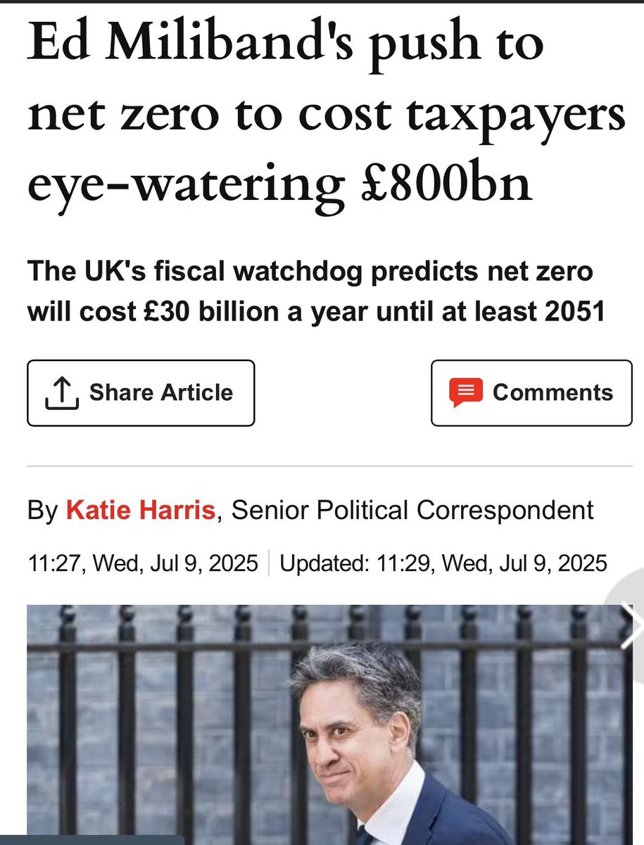 JamesMelville's tweet image. The UK government’s push to Net Zero is set to cost taxpayers more than £800 billion over the next two decades, according to the Office for Budget Responsibility. Net Zero plans will cost £30 billion a year until at least 2051. This is absolute insanity. We can’t afford it.