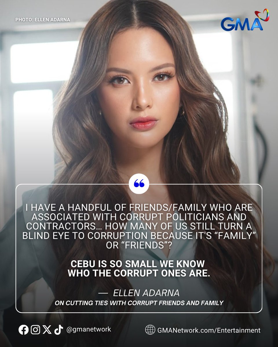 gmanetwork's tweet image. Former &apos;Bubble Gang&apos; star Ellen Adarna took to Instagram Story to encourage her closest friends and family members to rethink their relationship with certain government officials linked to corruption.

#KapusoTalks 
#KapusoShowbizNews