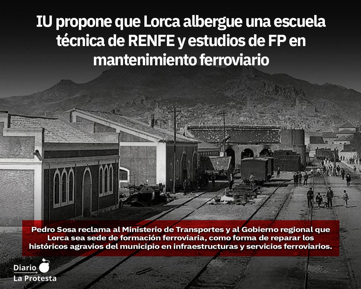 ‼️🚂 IU propone que albergue una escuela técnica de RENFE y estudios de FP en mantenimiento ferroviario

<a href="/PedroSosaM/">Pedro Sosa Martínez</a> reclama al Ministerio de Transportes y al Gobierno regional que Lorca sea sede de formación ferroviaria

📰 laprotesta.es/2025/11/10/iu-…