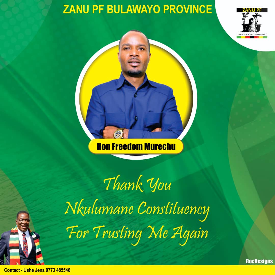 ZANU PF Bulawayo Province Nominates Cde Freedom Murechu to contest Nkulumane Constituency By-Election scheduled for the 20th of December 2025.

Currently serving as the ZANU PF Bulawayo Province Youth League Chairman Cde Freedom Murechu was uncontested in the internal primary