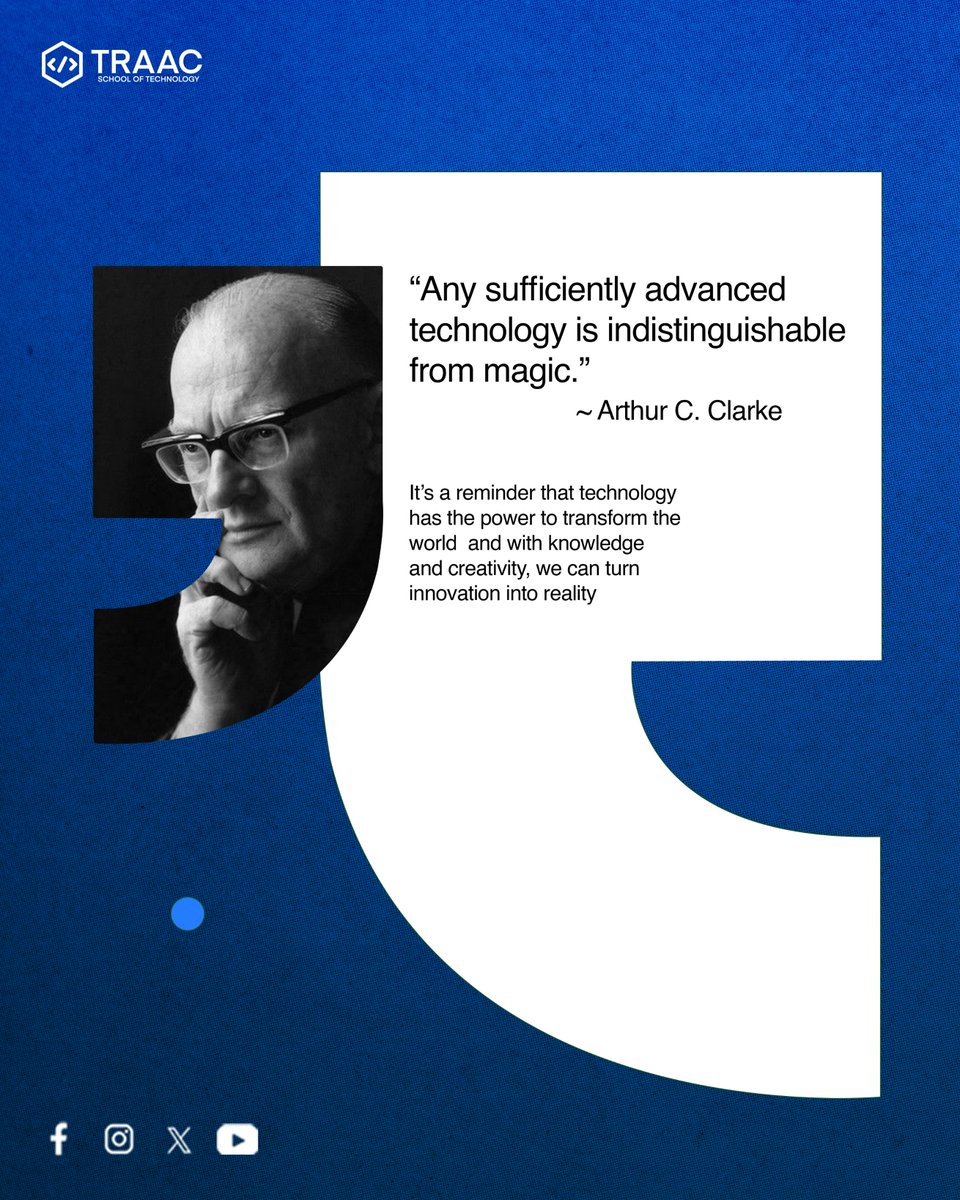 traac_school's tweet image. Magic is just technology we don’t understand yet. Every great developer is a bit of a magician. Turning lines of code into living, breathing creations.#CodingMagic #TechVibes #ArthurCClarke