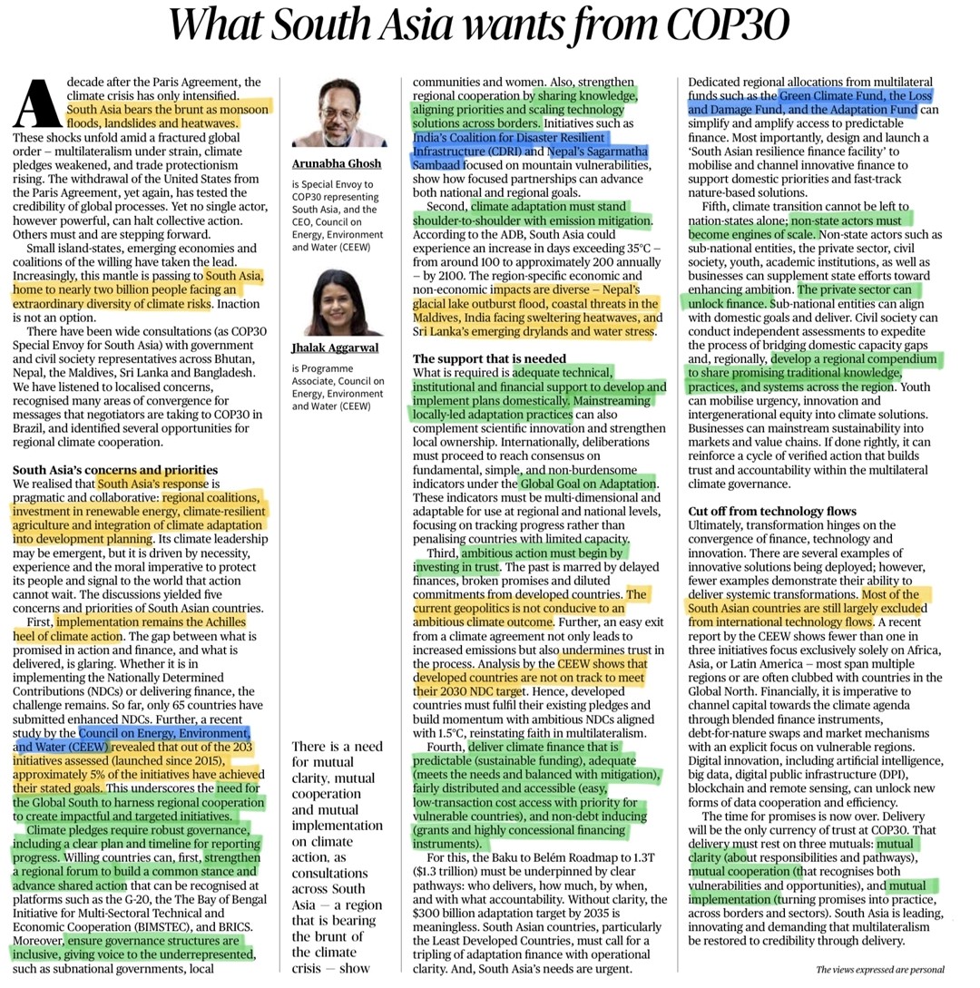 T-1152: Due to COP30, there will be N number of newspaper articles in coming week on climate change, its issues and mitigation. 

One such article from today's newspaper is as under. Whatever is marked in green are the solutions which can be used in any damn question on climate