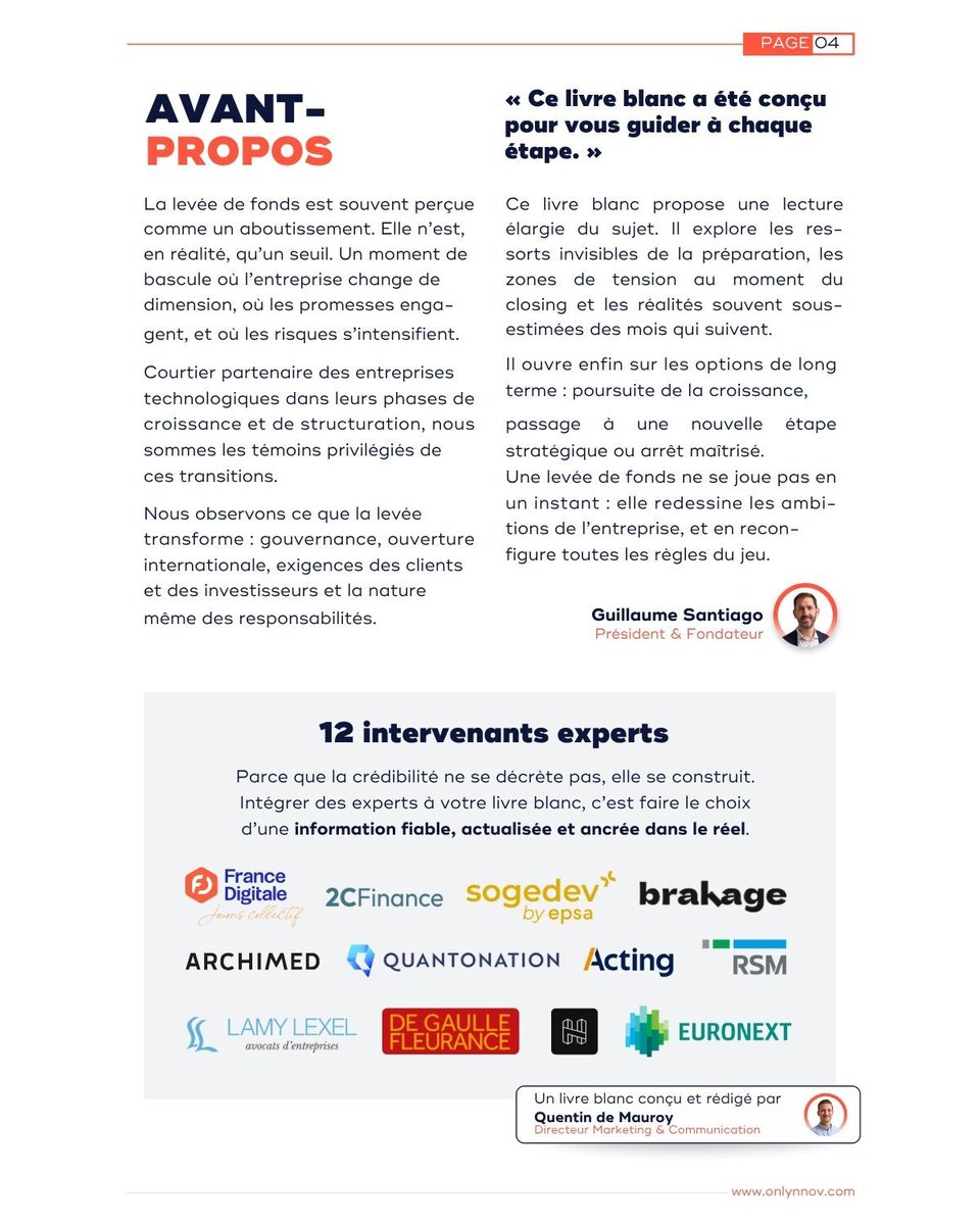 Onlynnov's tweet image. Et si vous pouviez feuilleter notre livre blanc Réussir sa levée de fonds ?

👉🏼 La couverture
👉🏼 Préface de Charles Beigbeder
👉🏼 Introduction de Guillaume Santiago

Le guide complet = 75 pages de conseils + 12 experts mobilisés 🚀:  eu1.hubs.ly/H0nw1060