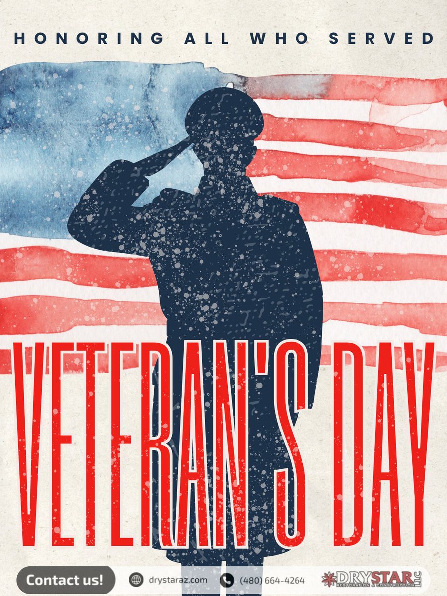 Today we honor the brave men and women who’ve served our country with courage, dedication, and sacrifice.

Your strength and service inspire us every day.
Thank you for protecting the freedoms we hold dear.

#VeteransDay #ThankYouVeterans #HonoringAllWhoServed #DryStarRestoration