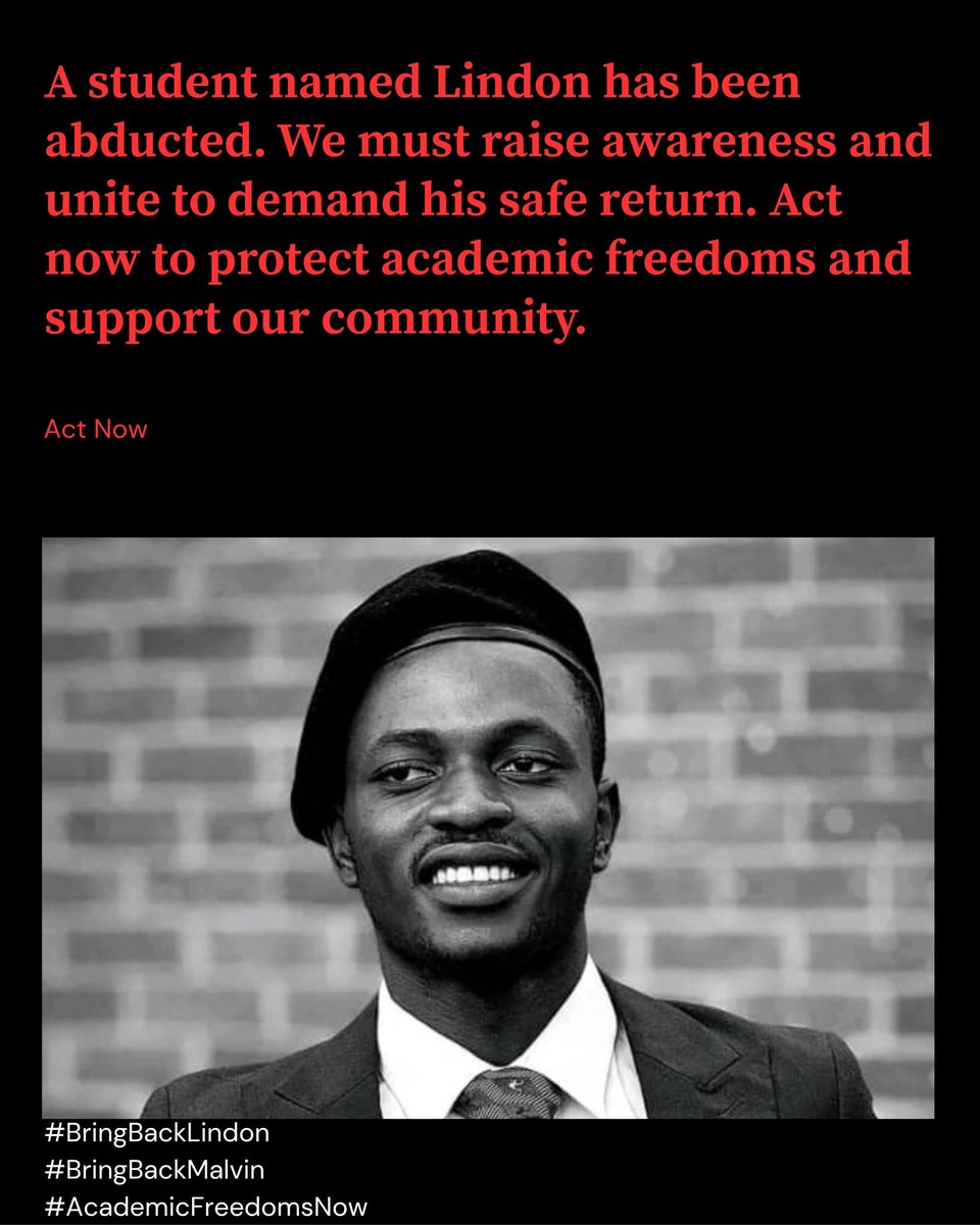 Mhukatakunda's tweet photo. We condemn in strongest terms the state sponsored abduction of two of our fighters from CUT.
The regime in Harare must be warned that we are never afraid to fight back,
We demand their safest return, untouched and sound.
@mhtestd
#BringBackLindon
#BringBackMalvin
#AcademicFreedom https://t.co/53qxz9PrWm