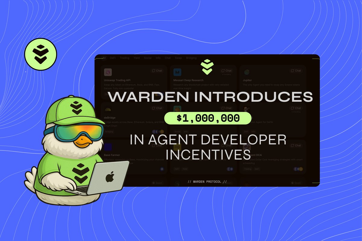 zenbirb's tweet photo. People aren’t just using AI anymore! 👀

They’re deploying their own agents onchain.

@wardenprotocol is opening the Agent Hub soon ✨

build an agent → ship it → instantly visible to 13M+ users → get paid in USDC.

No waiting lists or “maybe later”. Just build and launch.

Make something that: 

• trades smarter
• researches deeper
• automates your grind
• or solves that one annoying workflow

Top 10 early agents earn $10K 🔥

@wallchain