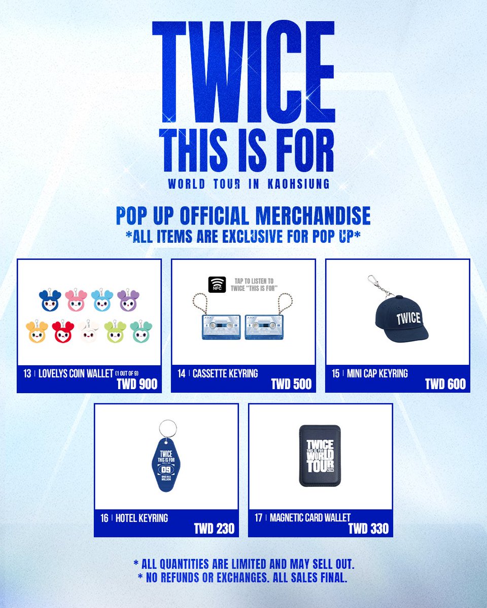 📅NOV 15-NOV 24, 2025
🕞11AM–10PM(MON–FRI), 10:30AM–10PM(SAT-SUN)
📍E SKY MALL No. 115, Dashun 1st Road, Gushan District, KHH
✔Opening hours are in local time
✔All merch, photocard, scratch card is limited and may sell out early
✔Some items have purchase limits per person