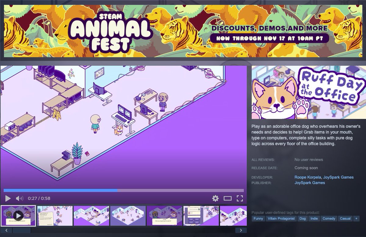 RotakoGames's tweet photo. Ruff Day at the Office is part of Steam Animal Fest! 🐶

We just pushed a small patch for the demo to fix bugs and make your office adventures smoother. 💻🐾
Go give it a try and wishlist if you haven’t yet!
#RuffDayAtTheOffice #AnimalFest #IndieGame #CuteGames https://t.co/2S04AdJcfo
