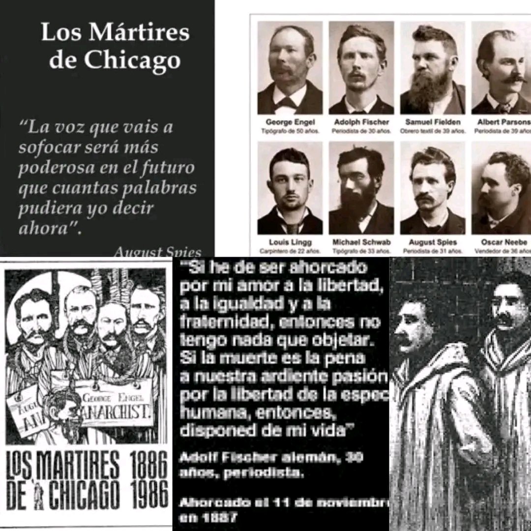 “Si he de ser AHORCADO
por mi amor a la Libertad y la Igualdad
NO TENGO NADA QUE OBJETAR“

✔️LOS MÁRTIRES DE CHICAGO

El #11denoviembre d 1887 fueron AHORCADOS
los #MartiresdeChicago 

“lucharon por conseguir 
la jornada laboral a ocho horas”

✔️ NO AL OLVIDO 
#MemoriaHistorica