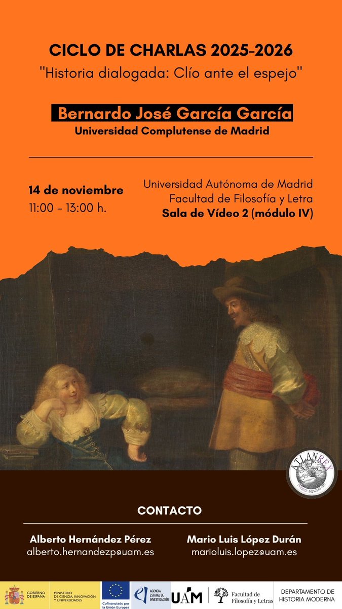 mllopezduran's tweet image. Este viernes 14 de noviembre, nueva sesión del ciclo de charlas &quot;Historia dialogada&quot; con la participación de Bernardo José García García. ¡Todos invitados!
Link: us06web.zoom.us/j/81267285850
Charlas anteriores: canal de Youtube &quot;Atlanrex&quot;

@Atlanrex @programa_uc @monarqhispanUCM