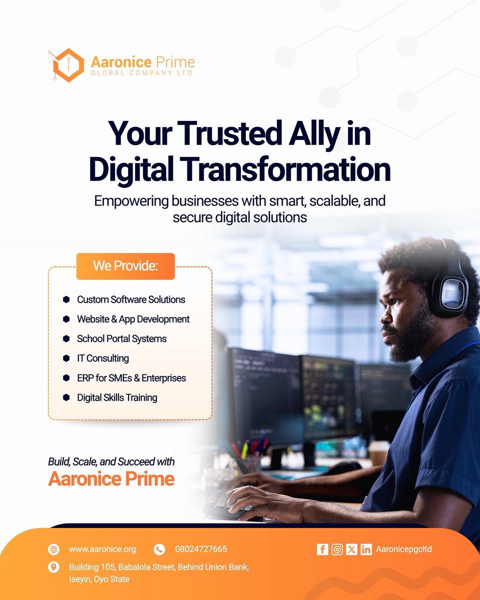 Your trusted ally in digital transformation
From custom software to ERP and IT consulting — Aaronice Prime helps businesses grow smarter.
#aaroniceprimegloballimited
#DigitalTransformation #TechNigeria #AaronicePrime
