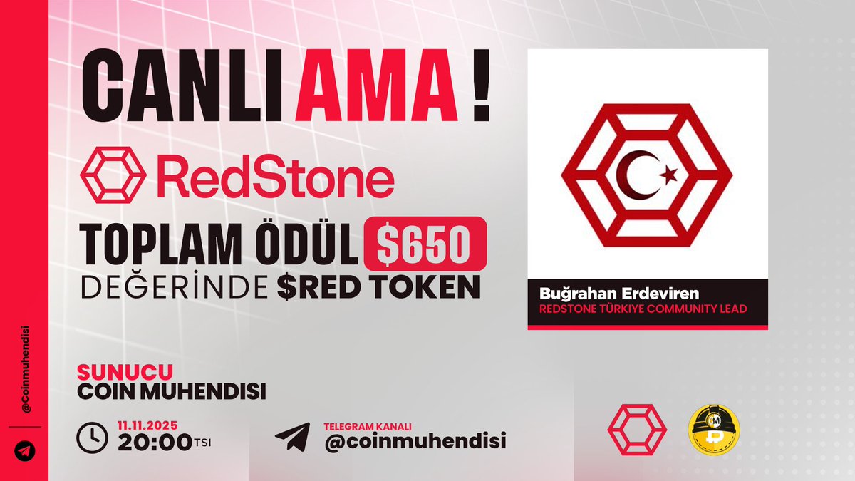 🔥BOL ÖDÜLLÜ YENİ AMA!

Dostlar saat 20:00'da RedStone ile 500$ ödüllü AMA etkinliği düzenliyoruz. Katılım sağlayanlardan toplam 10 kişi 50'şer dolar değerinde $RED token kazanacak. Ayrıca etkinlik sonunda da küçük bir quiz düzenleyeceğiz. Sonucunda yine doğru cevap veren 5
