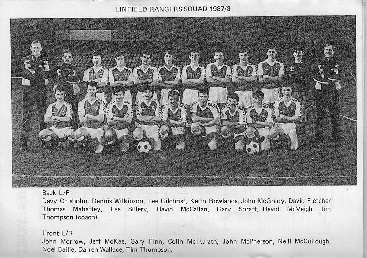 LinfieldHistory's tweet image. The Linfield Rangers squad from 1987/88. A future Blues legend in his formative days and a NI defender who enjoyed a long career in England among those pictured