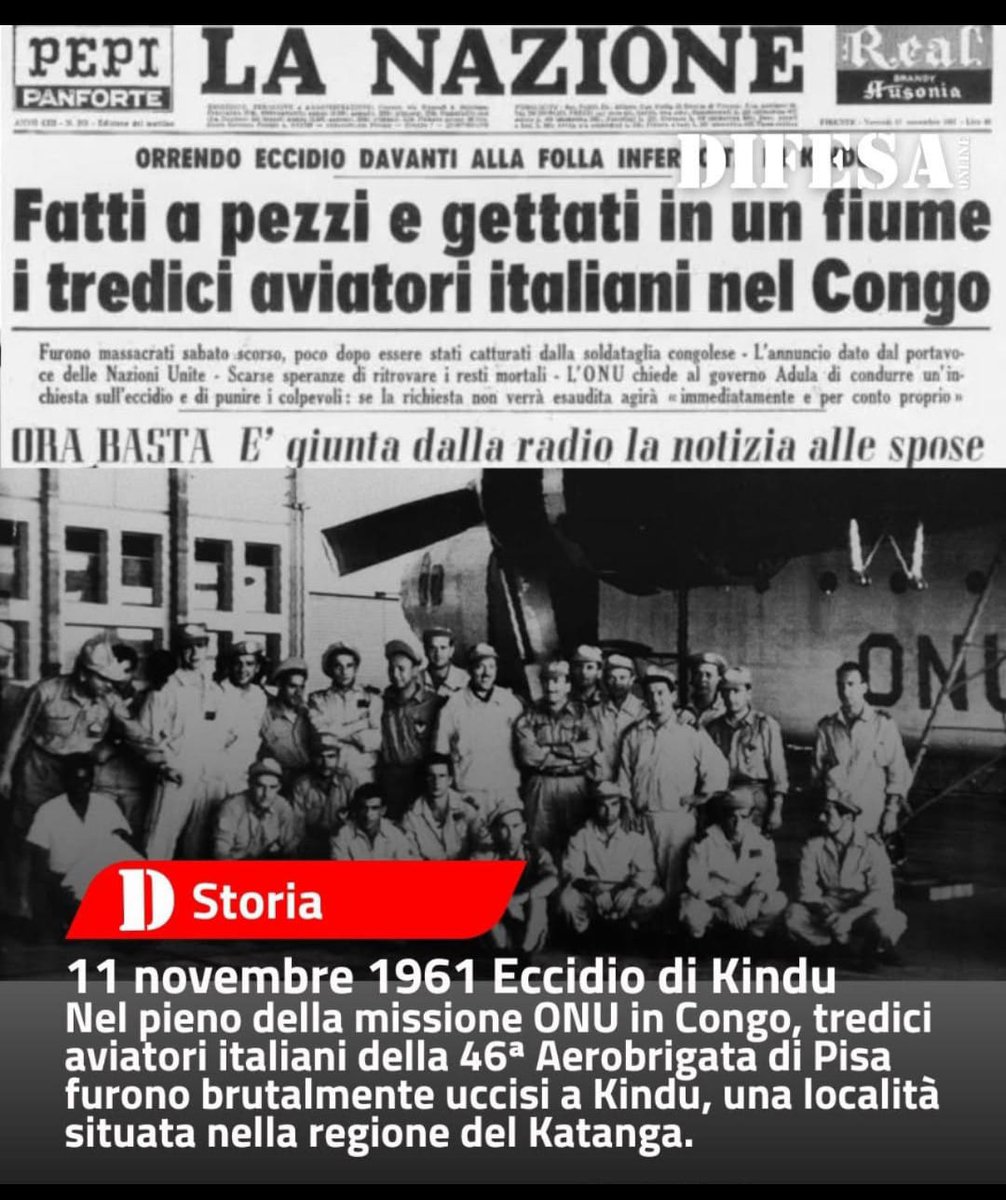 RoVannacci's tweet photo. RICORDIAMO OGGI L'ECCIDIO DEI NOSTRI AVIATORI.
Gli equipaggi dei due C119 Lyra 5 e Lupo 33 in missione in Congo. Portavano cibo e generi di prima necessità.
Il loro ricordo è di sprone a tutti quelli che decidono di servire la Patria. https://t.co/aZkGYNgMRn