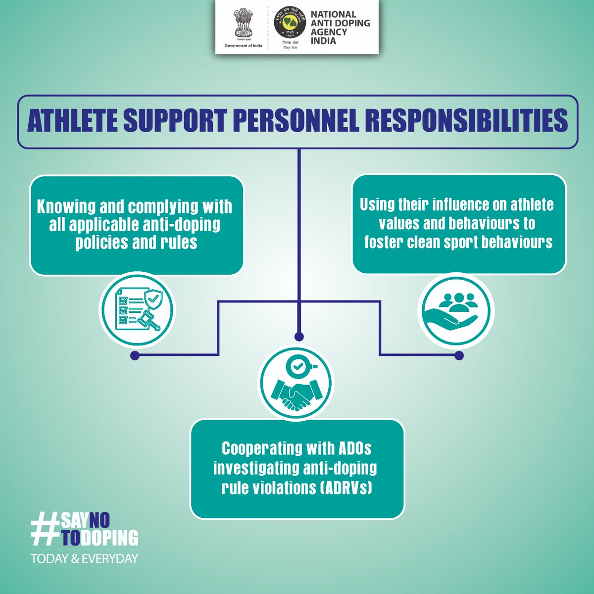 A strong sense of responsibility empowers athlete support personnel to mentor and safeguard athletes with honesty and integrity. Through this awareness, NADA India encourages them to foster a clean, ethical, and doping-free sporting culture.  
For more details, please visit: