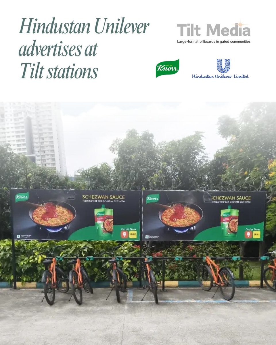 Big brands are riding with us! 🚴‍♂️💚

We’ve partnered with <a href="/HUL_News/">Hindustan Unilever</a> <a href="/KnorrIndia/">Knorr India</a> for a city-wide campaign across Bangalore — featuring Knorr at Tilt stations. 🌆✨

With 400+ stations in premium communities, Tilt gives brands visibility where people live, move &amp; engage daily.