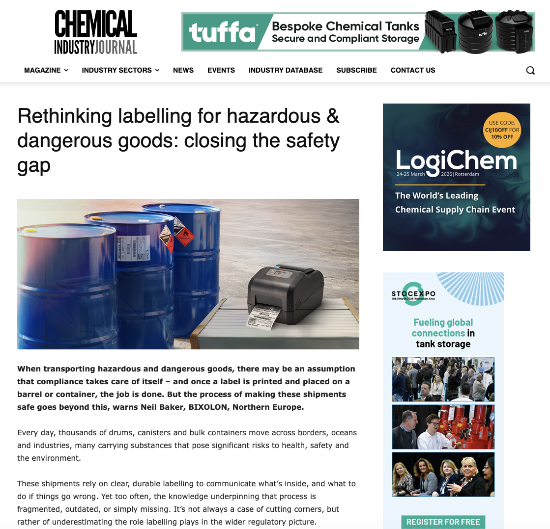Recently, we spoke to <a href="/ChemicalJournal/">Chemical Industry Journal</a> about closing the safety gap in hazardous &amp; dangerous goods labelling, and how compliance doesn’t stop once the labels are printed.

Read more: chemicalindustryjournal.co.uk/rethinking-lab…

#Labelling #Safety #Compliance #ChemicalIndustry
