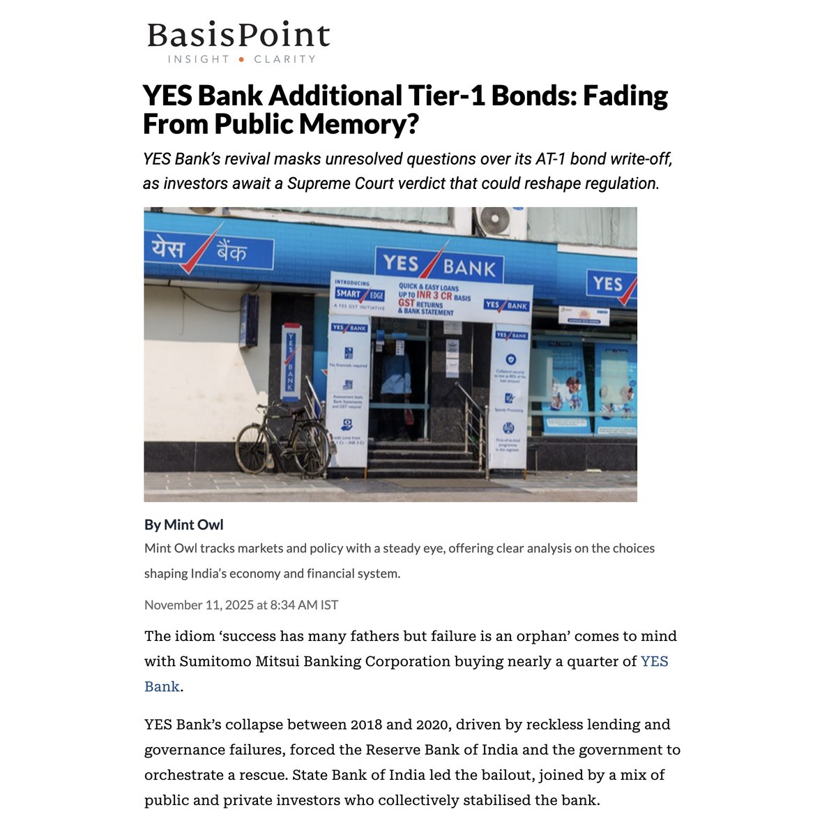 Simran1431880's tweet photo. YES Bank Additional Tier-1 Bonds: Fading From Public Memory?

@Nigel__DSouza @AshmitTejKumar @ShereenBhan @nikunjdalmia @MihirP_Bhatt @sanjaypugalia @menakadoshi @sharleendsouza @Raghav_Bahl @yatinmota @sunson_86 @ashwinmohansays @talktotarun @NagpalManoj

https://t.co/DOHcV7KupW https://t.co/19NfufLKfq