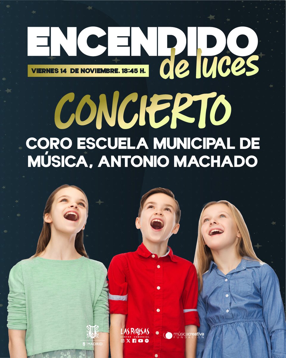 🎄✨ ¡Este viernes 14 de noviembre encendemos la Navidad en CC Las Rosas… y queremos vivirla contigo!
⏰ 18:45 h: primer “tin-tin” con el Coro adulto y juvenil de la EMM Antonio Machado. Sonrisas y magia para peques y mayores 🎶💫 Ven a gritar: 3, 2, 1… ¡LUZ!
#NavidadEnLasRosas
