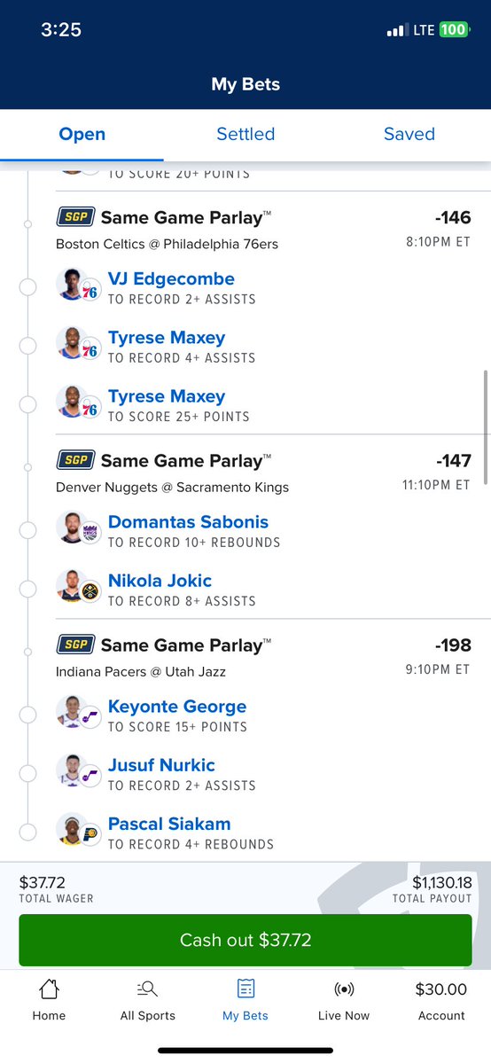 Here’s what y’all really want 
100% all season 
$37.72-$1130.18
Tail water it down or don’t even look at this  I know odds are terrible but it’s all I can work with 
11/11 make a wish it may just come true

Check out my bet on FanDuel Sportsbook! 
 account.sportsbook.fanduel.com/sportsbook/add…