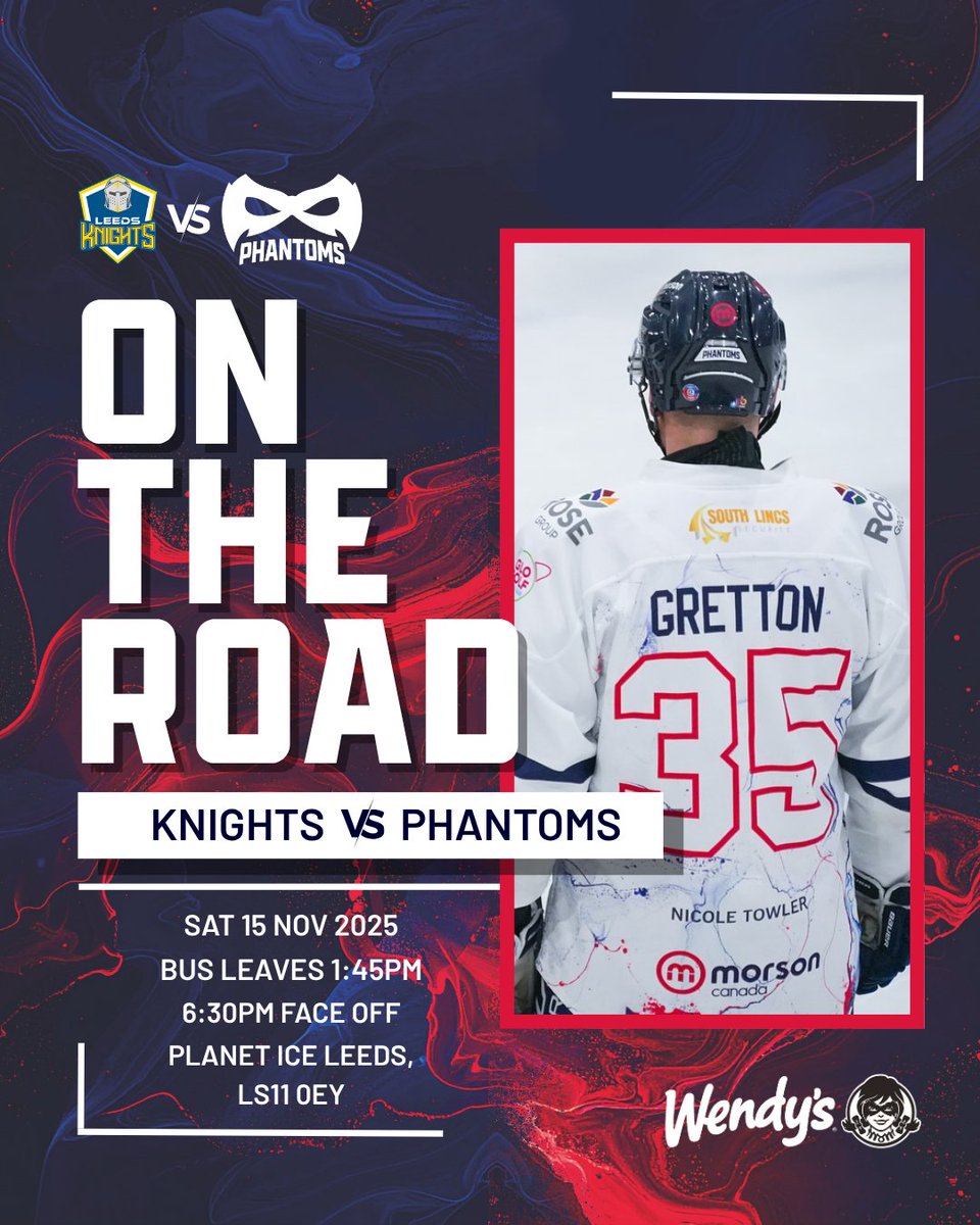 We're on the road again on Saturday night as your Wendy's Peterborough Phantoms head back up to Yorkshire to take on the Leeds Knights!

You can join them on the bus for just £10 per person! 🤩

🎟️ shop.gophantoms.co.uk/products/away-…

#WeArePhantoms