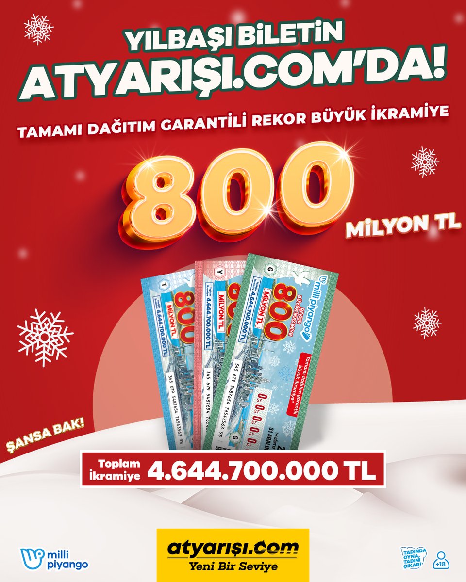 Yılbaşı biletin atyarışı.com'da!

Tamamı dağıtım garantili rekor büyük ikramiye 800 Milyon TL!

Toplam İkramiye 4.644.700.000 TL!

Hemen Bilet Al --&gt; atyrs.co/47UGrRT