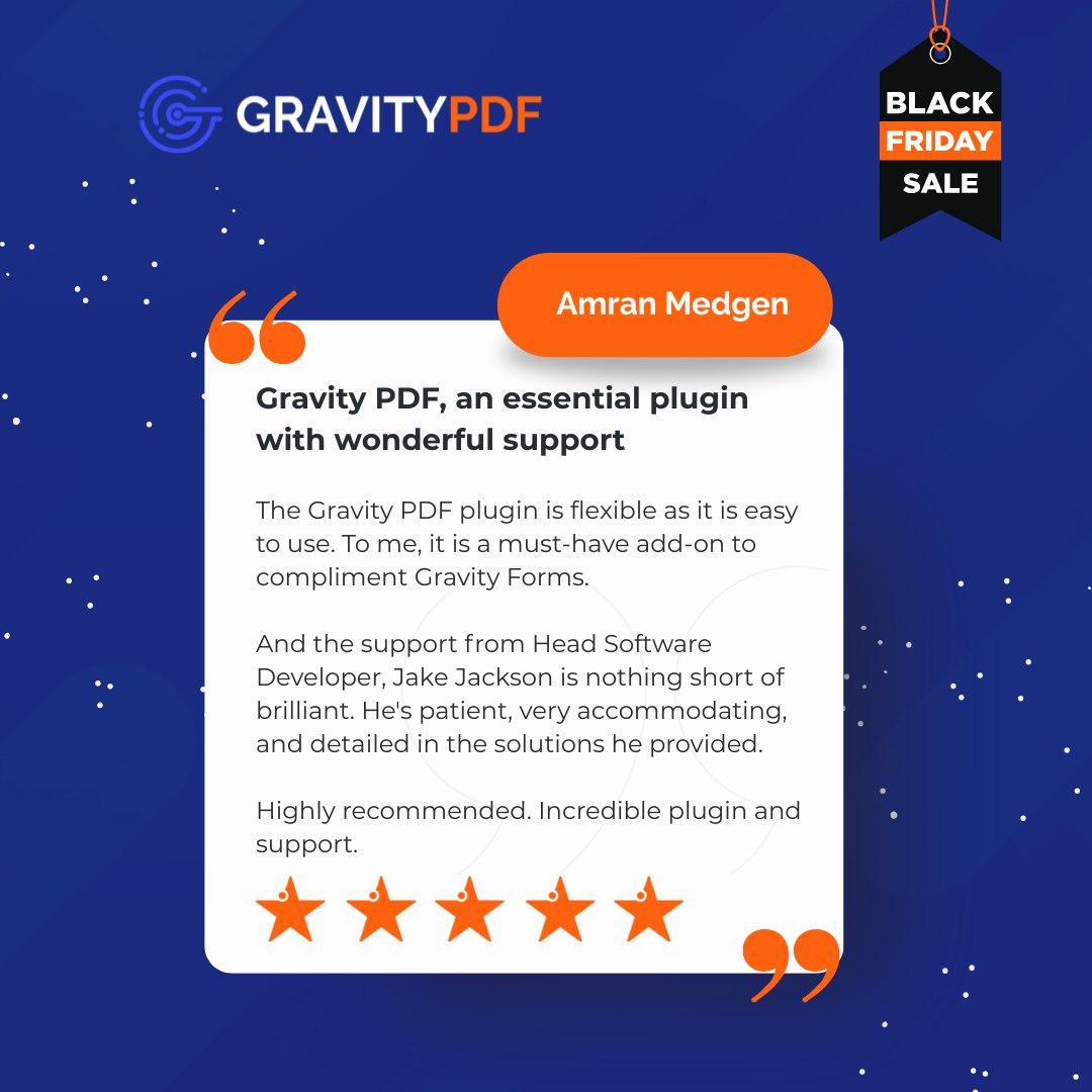 GravityPDF's tweet image. We love hearing from users who’ve transformed their Gravity Forms workflows with Gravity PDF 🙌

Get 40% OFF the All Access Pass, available until Dec 2.
👉 Shop the SALE | Code: GFBF2025
#GravityPDF #WordPressPlugins #BlackFridayDeals #CyberMonday #Automation