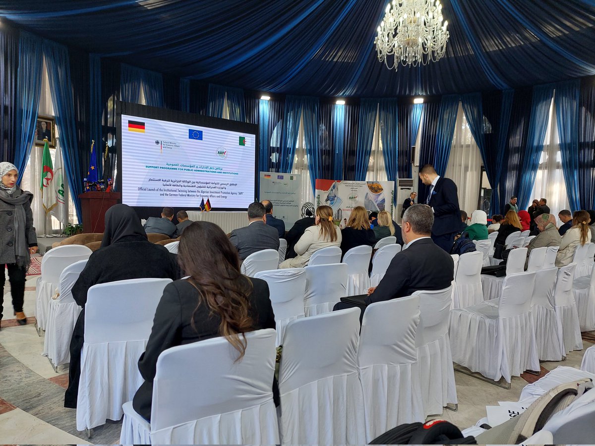 UEenAlgerie's tweet image. Un nouveau programme de jumelage 🇩🇿🤝🇩🇪, financé par l’UE🇪🇺, est lancé ce mardi entre l’#AAPI et le ministère allemand de l&apos;économie @BMWK via @gtai_com.
Objectif : renforcer la compétitivité économique de l’#Algérie et attirer davantage d’investissements durables.