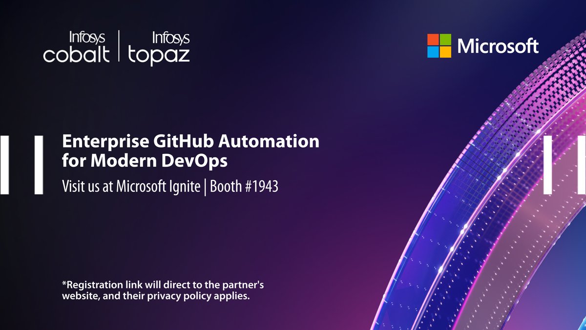 InfosysEvents's tweet image. Modernize your DevOps with Infosys—enterprise GitHub automation, secure CI/CD, and faster releases for your teams, all powered by cloud and AI-driven workflows. Visit Infosys Booth #1943 at #MicrosoftIgnite2025: bit.ly/4qzoIYt

#InfosysAtMicrosoftIgnite2025
