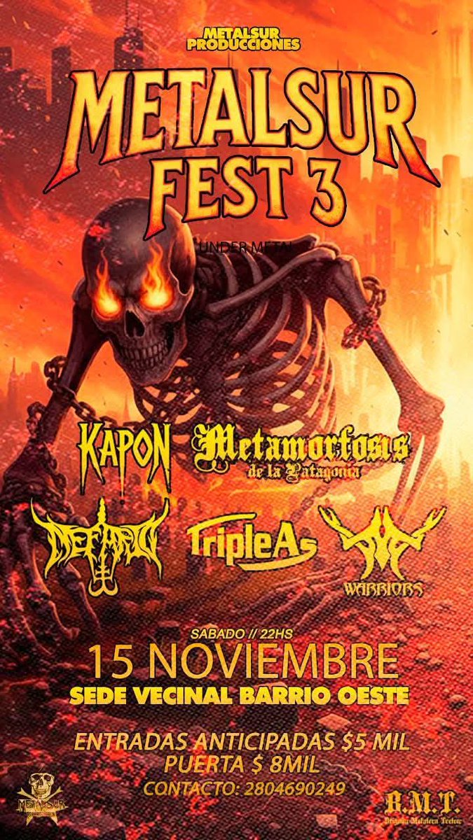 ✓ Sábado 15 de Noviembre Vecinal Oeste 22 hs 
Trelew Chubut