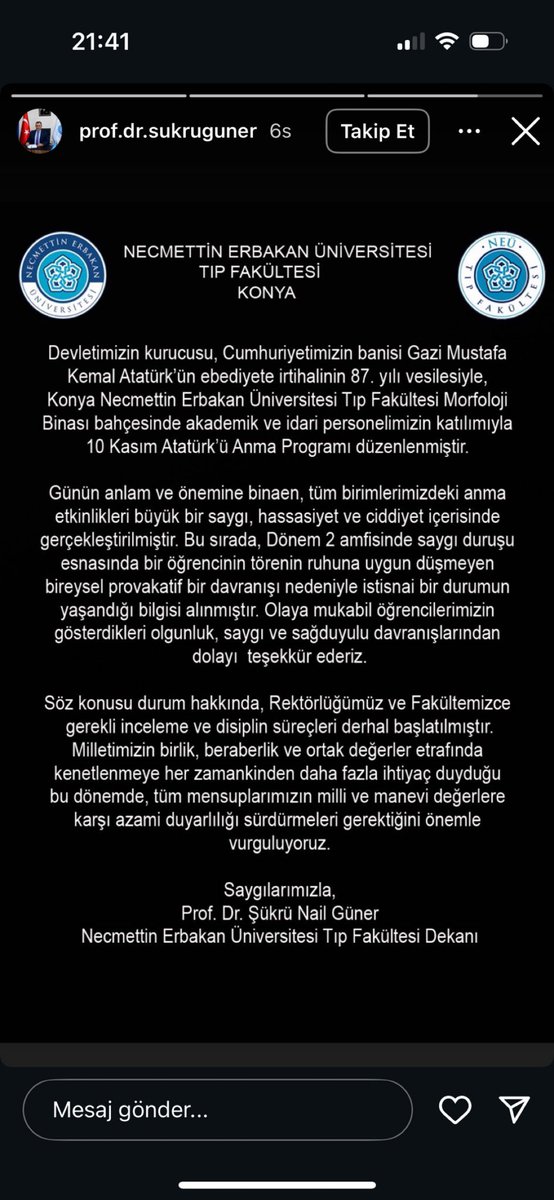 Kuzey Koredeyiz!
Demokrasi, fikir ve düşünce özgürlüğü rafa kalkmış.
Bu öğrenciyi okuldan atarlarsa şaşırmayın. 28 Şubat bin yıl sürecek diye boşuna demediler.
Daha kaldırımda yürüyemeyecek, parklarda oturamayacak, otobüslere başörtülü binemeyeceksiniz.
10 Kasım’da yürümeyeceksin