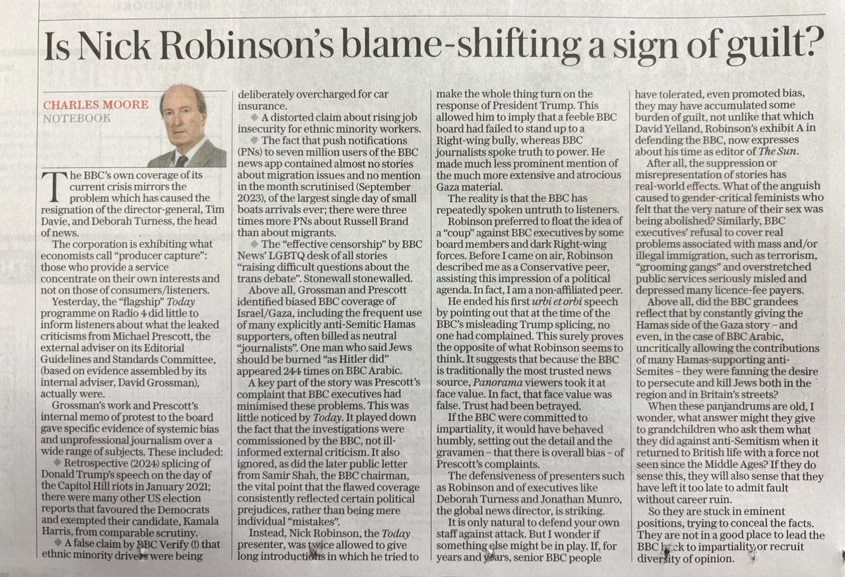 politicsastar's tweet image. Is Nick Robinson’s blame shifting a sign of guilt?

Charles Moore, former @Telegraph Editor, makes the case against the BBC &amp;amp; @bbcnickrobinson after his appearance on @BBCr4today y’day

#r4today #bbcdocumentary #Trump #Gaza