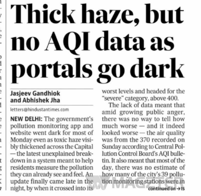 Thick haze covers Delhi but AQI data vanishes as portals go dark. EnviroCatalysts warns that missing real-time data delays action and adds confusion when urgent pollution measures like GRAP are most needed.

Read here:
hindustantimes.com/india-news/thi…
timesofindia.indiatimes.com/india/data-smo…