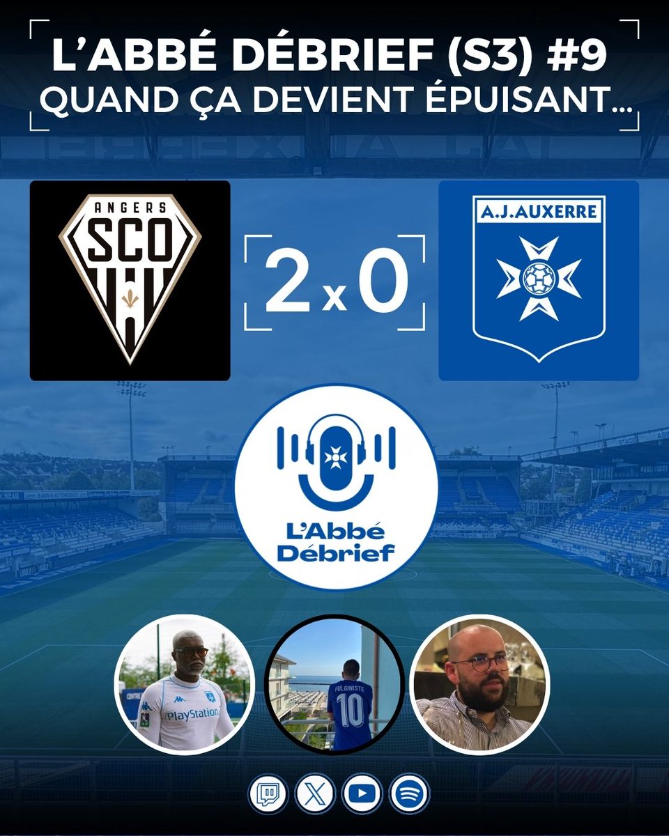 L'Abbé Débrief (S3) #9 : Quand ça devient épuisant… 

🎩 Avec <a href="/holasoyjubal/">Simon</a> , <a href="/BretagneOdran/">Odran 🕵🏻‍♂️</a> et <a href="/Fulginiste/">Fulginiste🇳🇨</a> on est revenu sur le match face au SCO.

🎥 Rediff : youtu.be/N54mA2yv0Fk?si…

🎙️ Podcast : open.spotify.com/episode/0woSkX…

Merci aux nombreux présents hier soir #TeamAJA ! 🔵⚪️