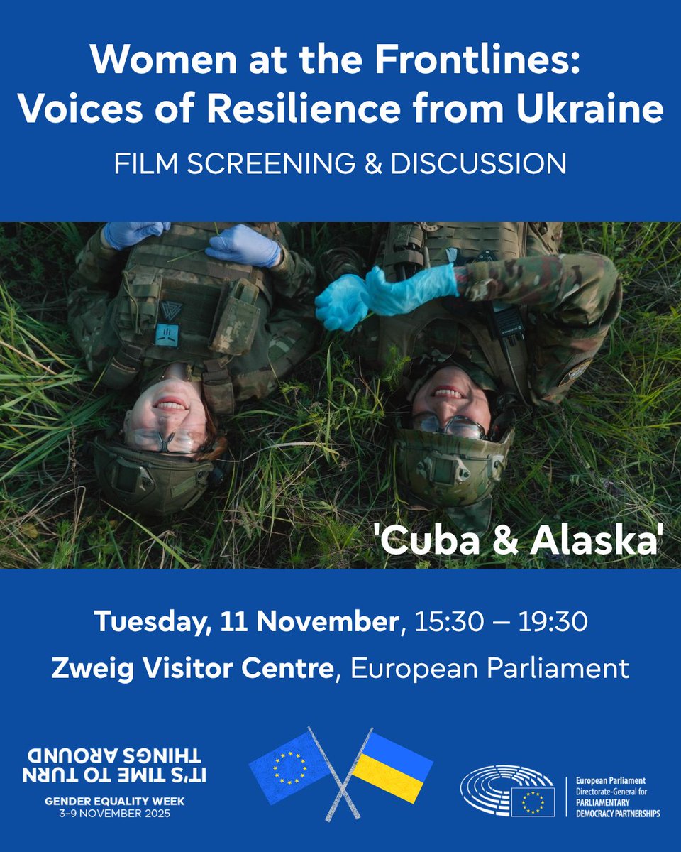 📢 Join us online today for "Women at the Frontlines: Voices of Resilience from Ukraine" at <a href="/Europarl_EN/">European Parliament</a>  🎬 Film screening of "Cuba &amp; Alaska" + debate with <a href="/AntonellaSberna/">Antonella Sberna</a> <a href="/PToveri/">Pekka Toveri</a> <a href="/UA_EUMission/">UKR Mission to the EU</a> <a href="/kravchukev/">Yevheniia Kravchuk</a> and <a href="/veteranka_/">Рух VETERANKA</a> Tuesday, Nov 11
⏰15:30 europarl.europa.eu/streaming/?eve…