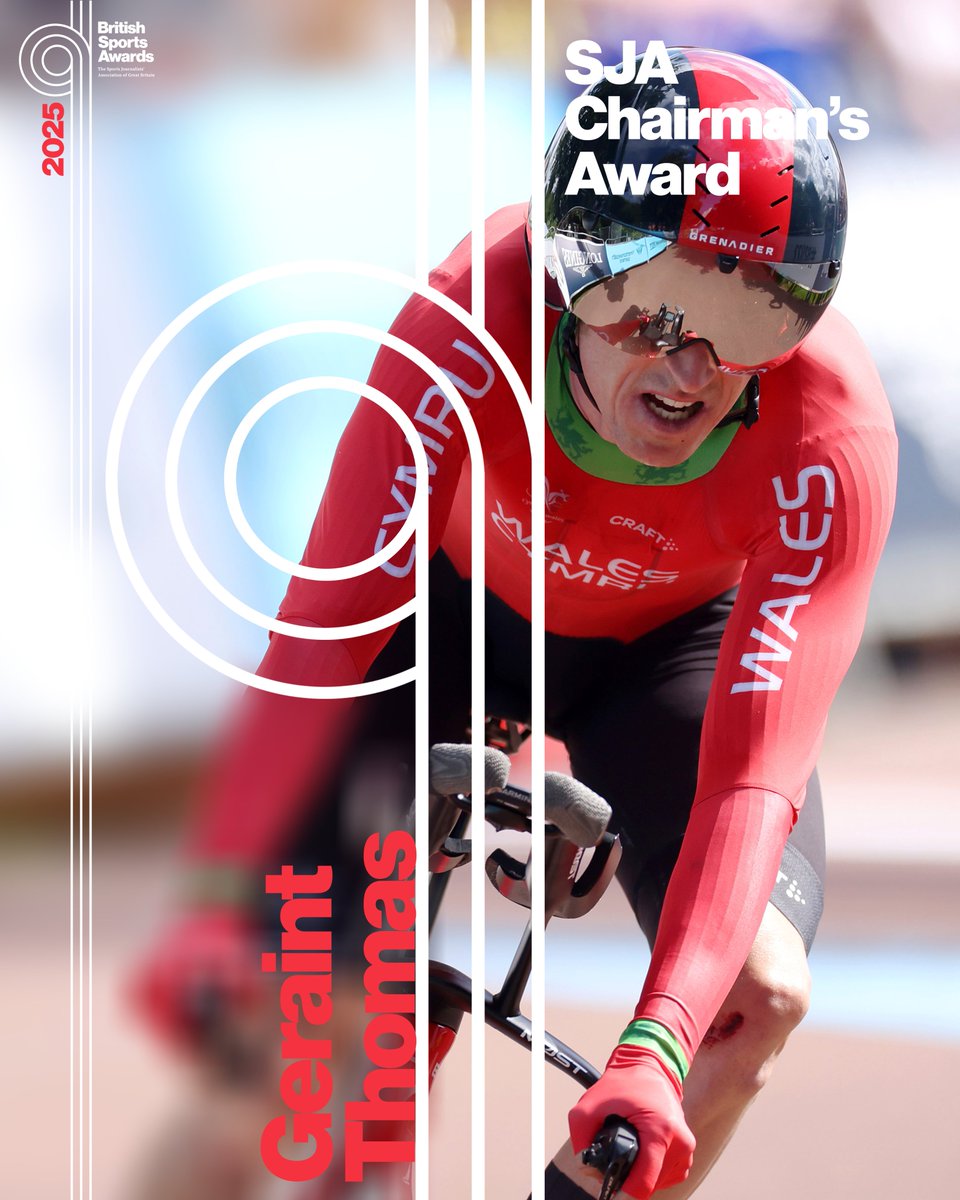 SportSJA's tweet photo. 🏆 Next up in the SJA British Sports Awards 2025 announcements... the winner of the SJA Chairman's Award is Geraint Thomas

SJA President Darren Lewis says: "His final season was defined by leadership and dedication, inspiring future generations"

#SJA2025 #SJABritishSportsAwards https://t.co/bEMAFXba4K