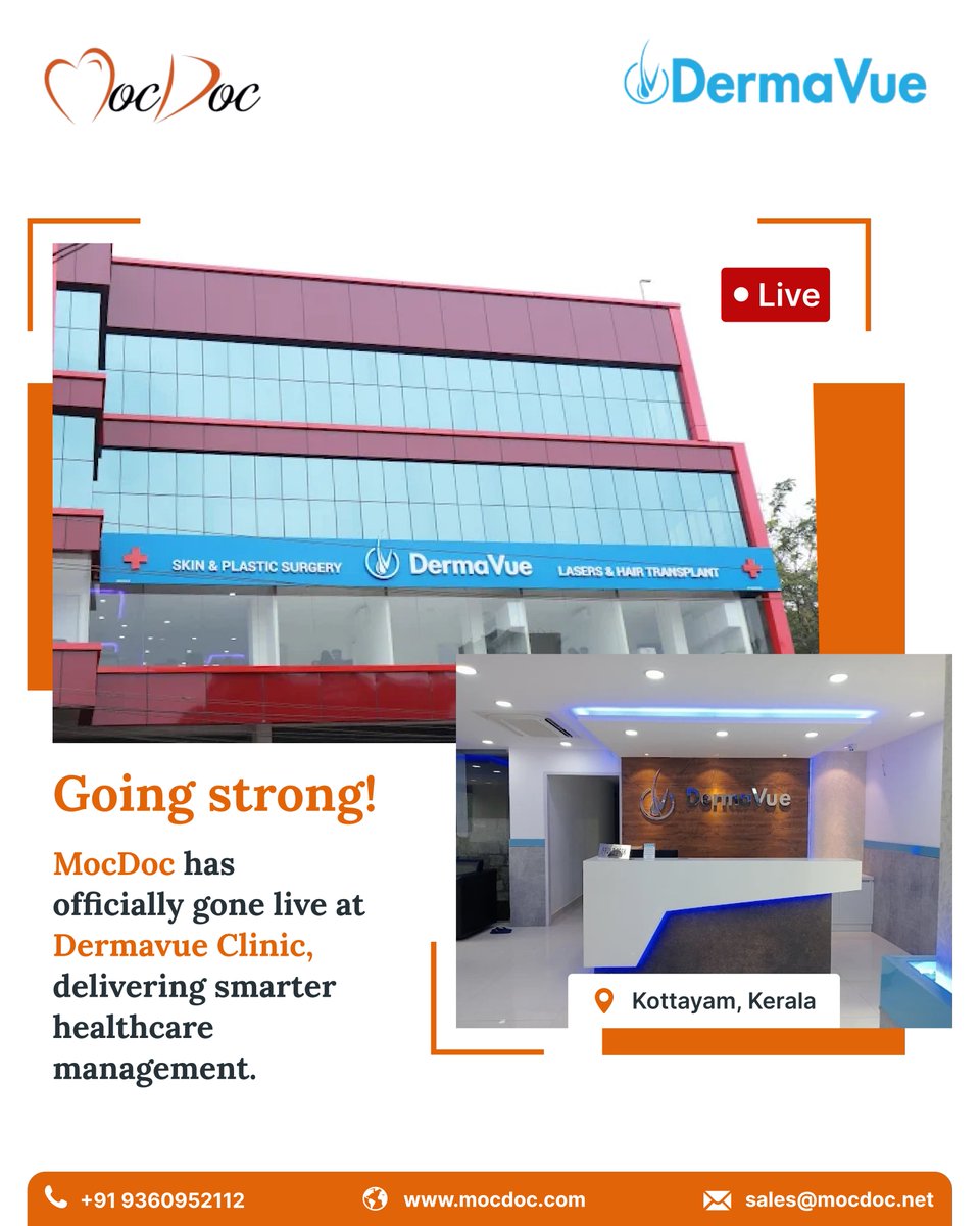 mocdoc__in's tweet photo. 🎉 Exciting news!

MocDoc is now live at DermaVue Clinic, Kottayam — simplifying patient care and clinic management with complete digital transformation.

Smart, efficient, and paperless. 💙

#MocDoc #DermaVueClinic #DigitalHealthcare #ClinicSoftware #SmartClinic #HealthTech https://t.co/JD0Xjcwypj