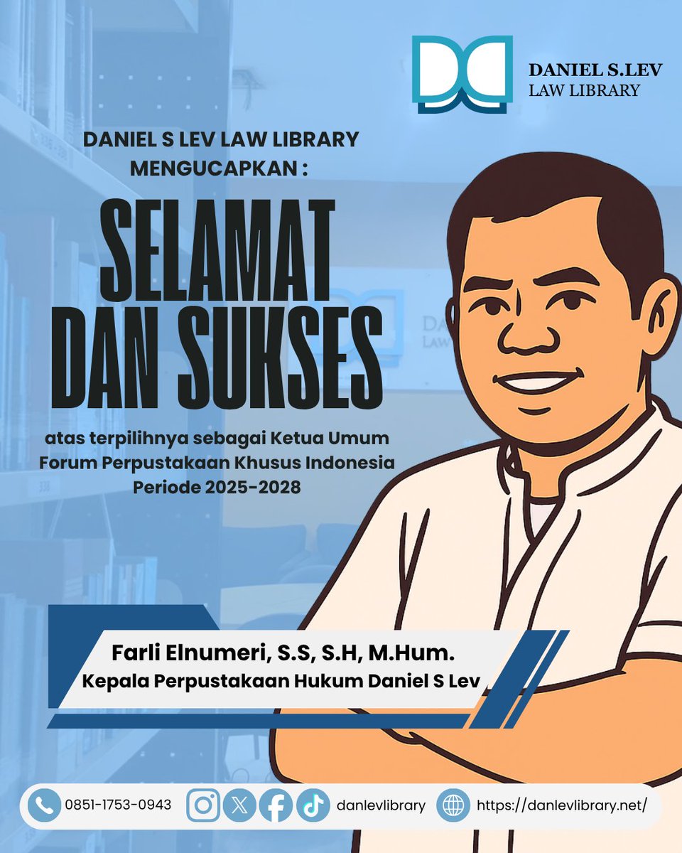 Selamat &amp; sukses untuk Bapak Farli Elnumeri
terpilih sebagai Ketua Umum Forum Perpustakaan Khusus Indonesia (FPKI) 2025–2028! 🎉 Semoga membawa semangat baru dalam memperkuat jejaring &amp; inovasi dunia perpustakaan khusus di Indonesia
#FPKI #PerpustakaanKhusus #DanielSLevLawLibrary