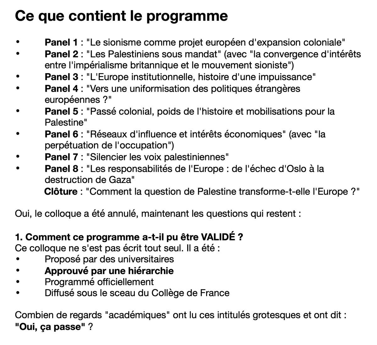 CLM_x_'s tweet image. Ce n&apos;est pas un colloque. C&apos;est un tribunal militant déguisé en recherche académique.
8-panels contre l&apos;Europe et Israël
0-panel sur les refus palestiniens, le Hamas, l’ingérence des pays arabes, les détournements de fonds, les stratégies terroristes.
🧑‍💻📄 college-de-france.fr/sites/default/…