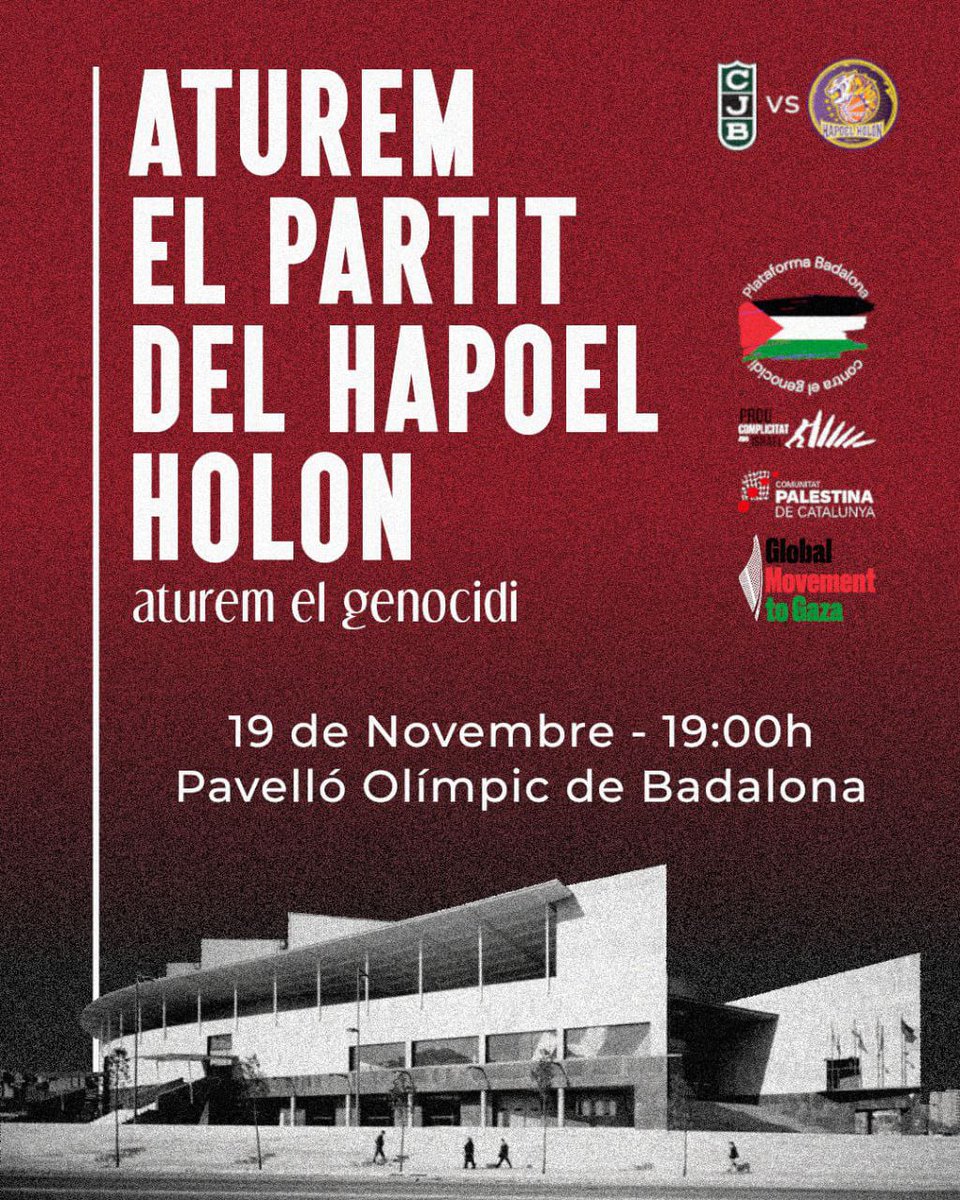 #Badalona contra el genocidi se suma a la crida a suspendre el partit entre la Penya i l’Hapoel Holon t.ly/-ezCS
