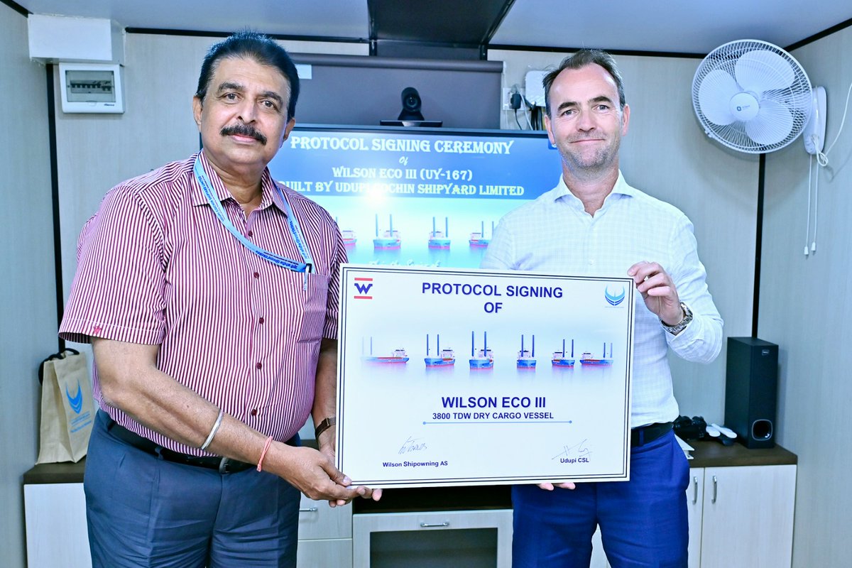 UdupiCSL,subsidiary of <a href="/cslcochin/">Cochin Shipyard Limited</a> under <a href="/shipmin_india/">Ministry of Ports, Shipping and Waterways</a> successfully delivered the 3rd3800 TDWGeneralCargoVessel to M/s.Wilson ASA Norway on 11 Nov 25.This milestone is a testament to the world class ship building capability of UdupiCSL.Built with pride <a href="/makeinindia/">Make in India</a>  for the World