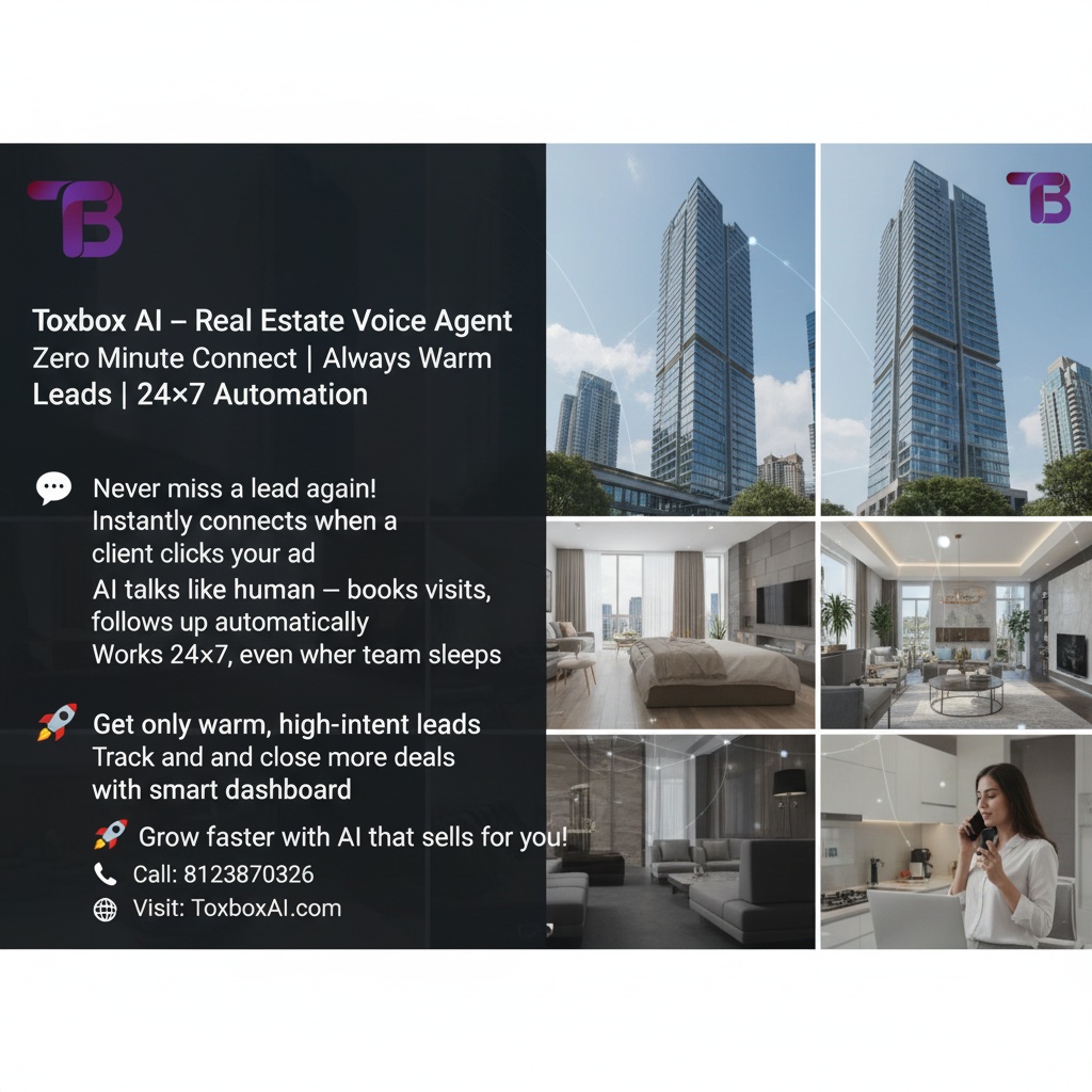 Provaantech's tweet image. Never miss a real estate lead again!
Meet Toxbox AI  your 24×7 voice agent that instantly connects with lead, book site visit, and follows up automatically.
 Zero minute response
 Call: 8123870326
 Visit: ToxboxAI.com
#RealEstateAI #LeadAutomation #PropTech #AIforSale