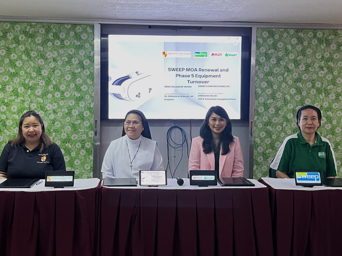 SmartNewsroom's tweet image. Siena College of Taytay in Rizal gears for a future boosted by artificial intelligence as it renews its affiliation with the Smart Wireless Engineering Education Program (SWEEP). Read more: bit.ly/4nJQwqz

#LearnSmart