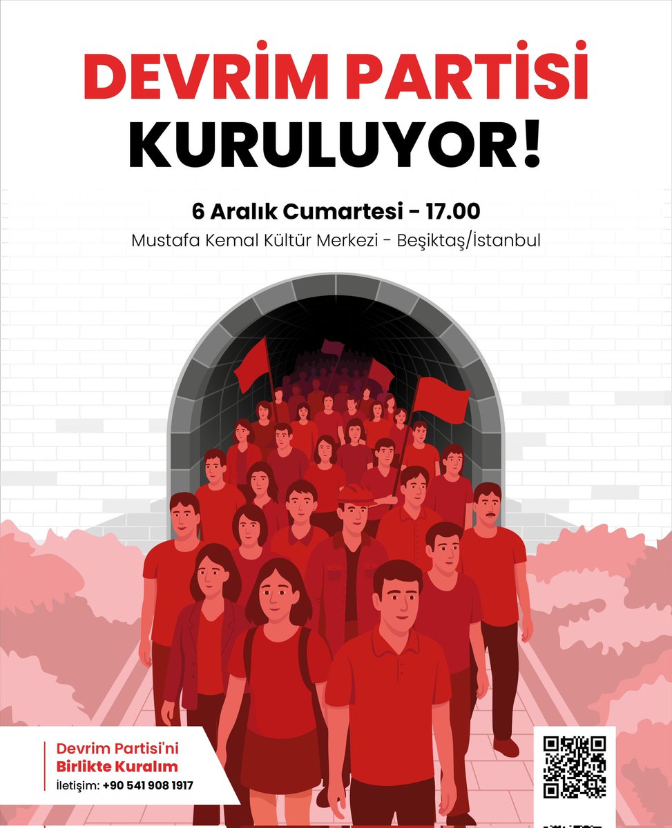 Devrim_Hareketi's tweet image. 📢 Devrim Partisi Kuruluyor

📌 6 Aralık Cumartesi 
📌 17.00
📌 Mustafa Kemal Kültür Merkezi - Beşiktaş / İstanbul 

Devrimci, cumhuriyetçi, yurtsever bir parti kuruyoruz. Eşit ve özgür bir Türkiye&apos;nin kurulabileceğini biliyoruz. Gerisi mi? Gerisi senin de katkınla kurulacak. Sen…