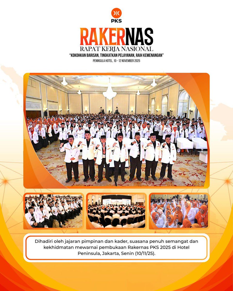 abudhoifan's tweet photo. Tema tahun ini bukan sekadar slogan:
Kokohkan Barisan, Tingkatkan Pelayanan, Raih Kemenangan.
Inilah arah besar perjuangan PKS @PKSejahtera untuk Indonesia yang lebih adil dan sejahtera.
#RakernasPKS2025 https://t.co/x7JNyFrosj