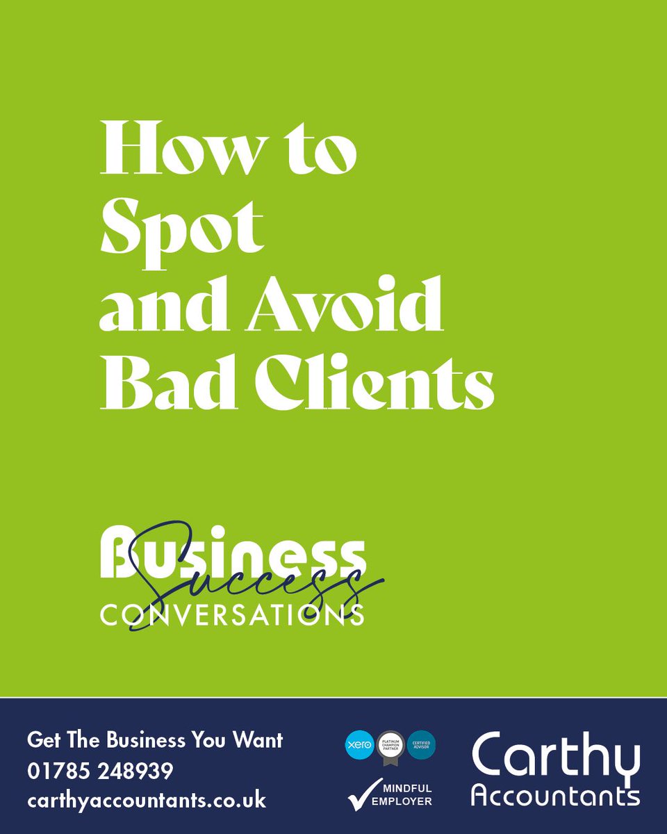 Ever had a client question your fees, push your boundaries, or simply not get what you actually do?

Chances are, it’s not them being difficult; it’s them not seeing your value.

👉 Read the Business Success blog now: carthyaccountants.co.uk/avoid-bad-fit-… 

#BadClients #BusinessSuccess