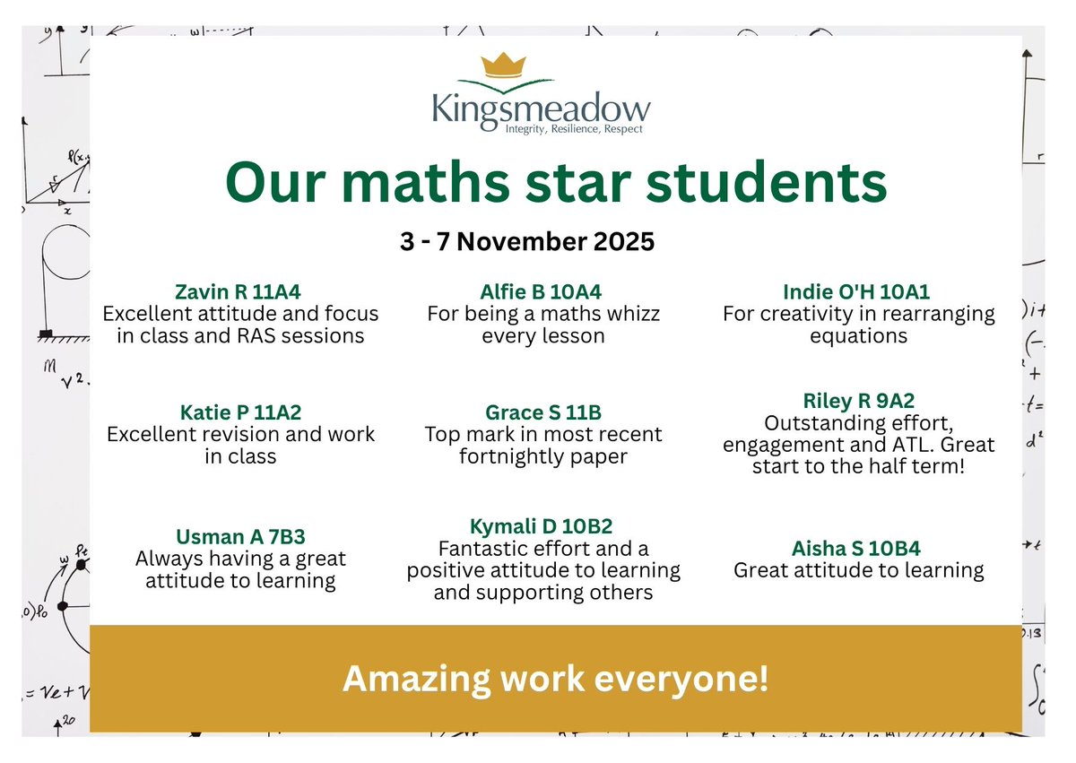It's time to celebrate our maths student stars. Well done to everyone for working hard in class, on their homework and their revision schedules too!