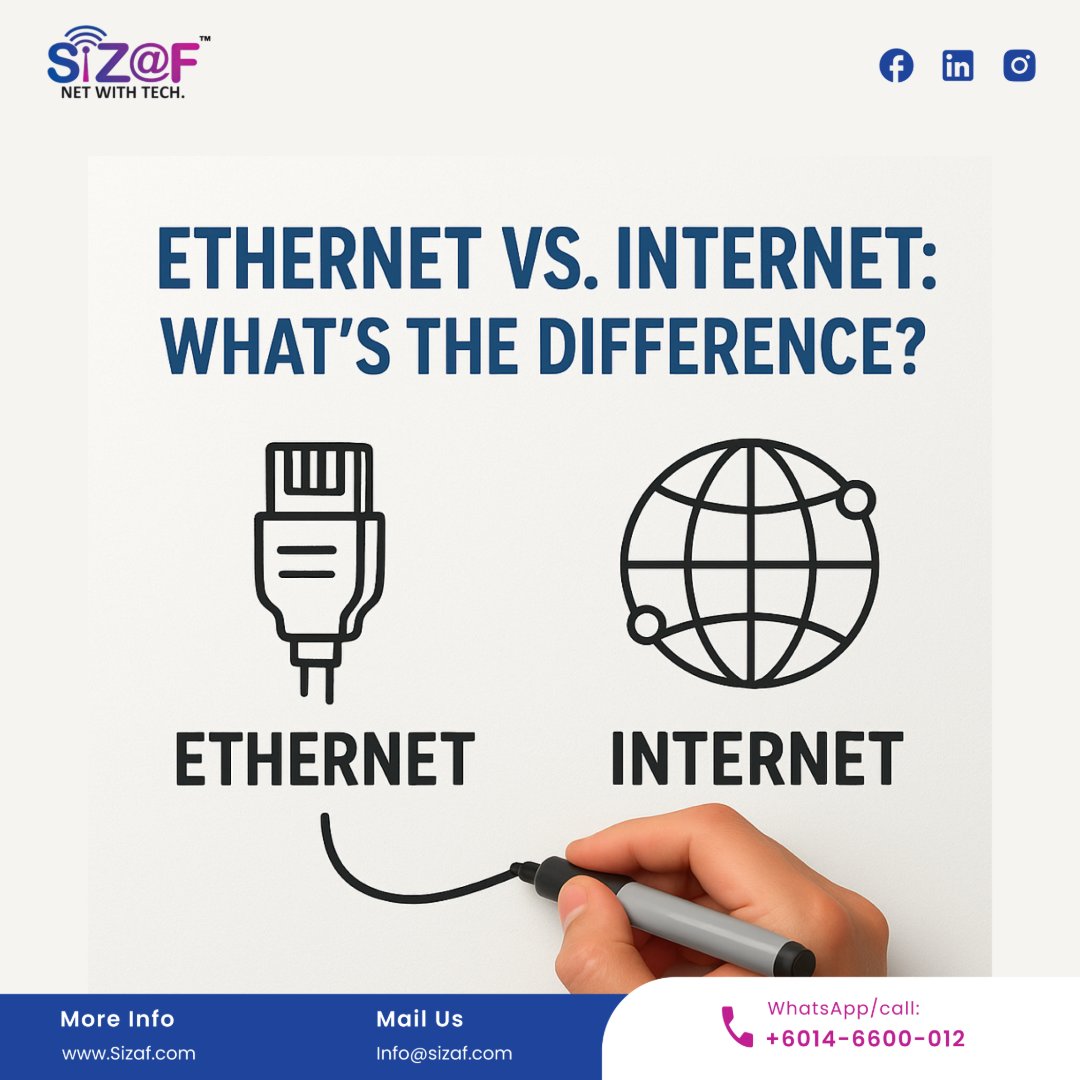 SizafInfocomm's tweet image. 🔌 Ethernet is your local connection — the wired link that connects your devices within a network.
🌍 Internet is the global network — connecting you to the world beyond your local setup.
🌐 sizaf.com

#TechExplained #EthernetVsInternet #NetworkBasics #Connectivity
